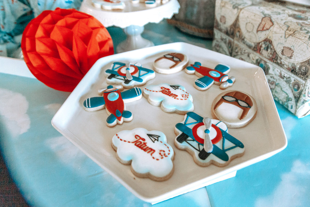 Cake table, time flies airplane party treat table