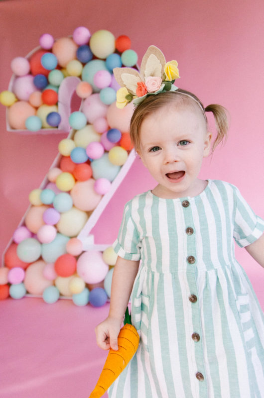 SomeBunnies Two!! The cutest easter themed birthday photoshoot you ever did see! Complete with balloon mosaic, custom felt-floral bunny ears and more