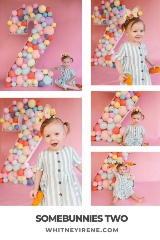 SomeBunnies Two!! The cutest easter themed birthday photoshoot you ever did see! Complete with balloon mosaic, custom felt-floral bunny ears and more