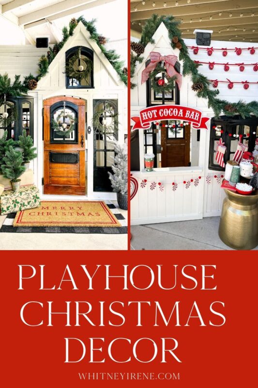 Christmas Playhouse Decor Inspo. Farmhouse style Christmas decor + hot coco bar!